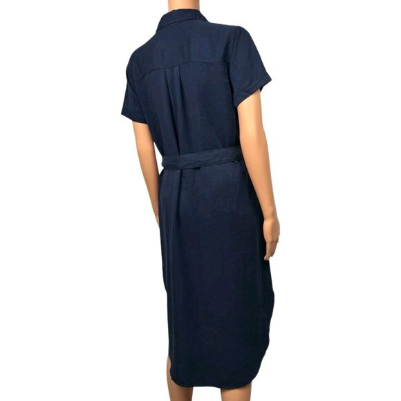 Teddi Rose Women's S Button Front Soft Tencel Midi Shirt Dress Belted Navy NWT - Picture 5 of 11